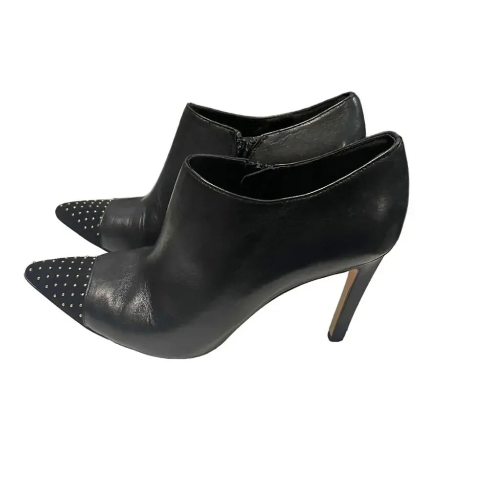 WHBM White House Black Market Klaudia Leather Ankle Booties Gold Studded Toes 8M